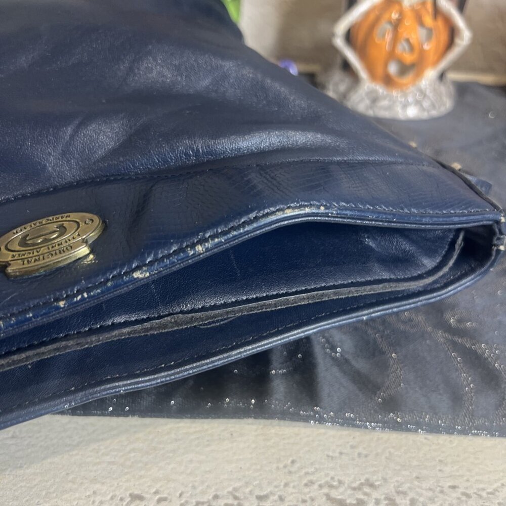 Vintage Etienne Aigner Navy Blue Leather Handbag Purse Adj Strap Medium - Picture 9 of 14